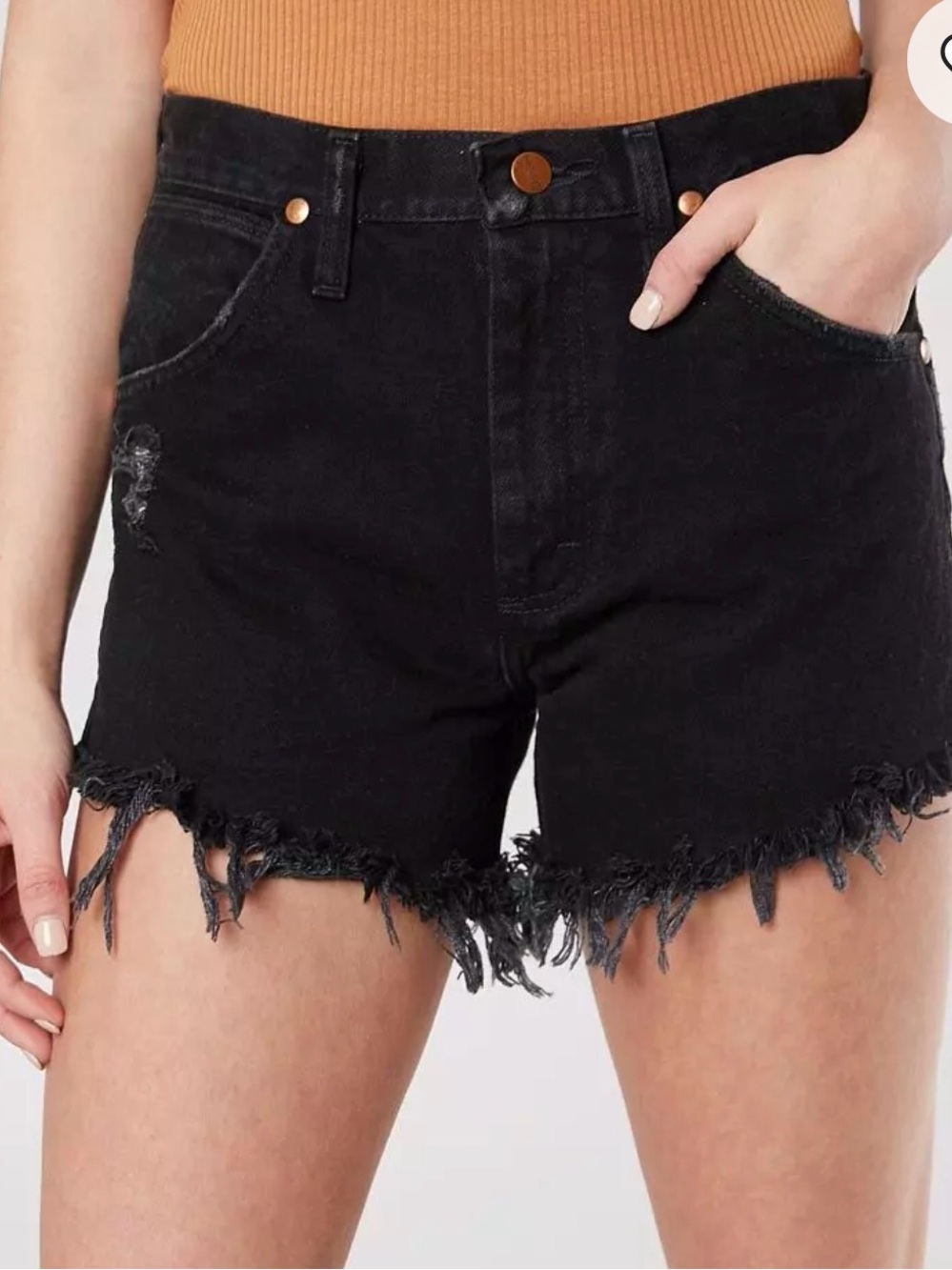 Wrangler Black High-Waist Frayed Hem Denim Shorts